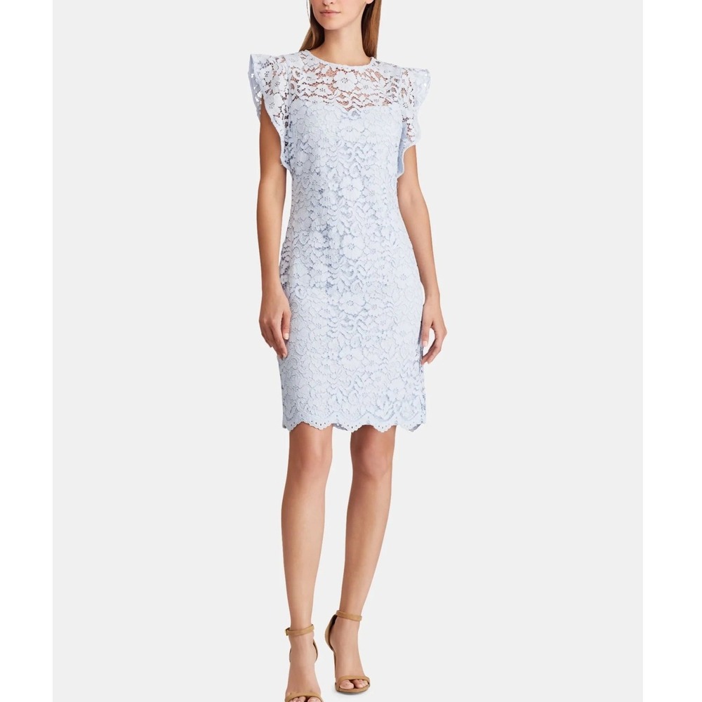 Lauren Ralph Lauren Lace Sheath Dress Women 8 Light Blue Dress Cocktail Party